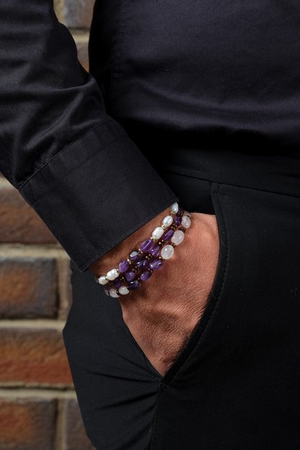 Crystal Healing & Elegance: Pearl, Amethyst, Hematite & Pink Quartz Combination