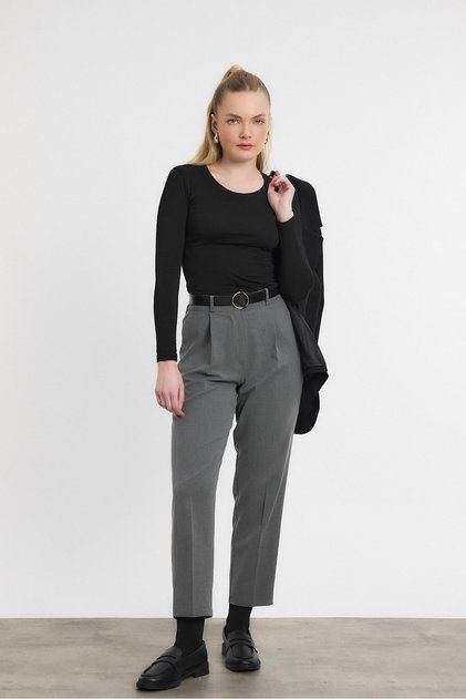 Gray Belt Detail Trousers 3965