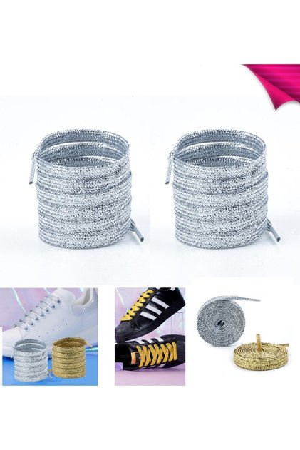 Shiny Glitter Silver Color Shiny Shoelaces 120 Cm