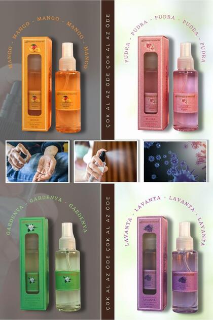 4'Lü Sprey Kolonya Set 100 ml (Mango Pudra Gardenya Lavanta)