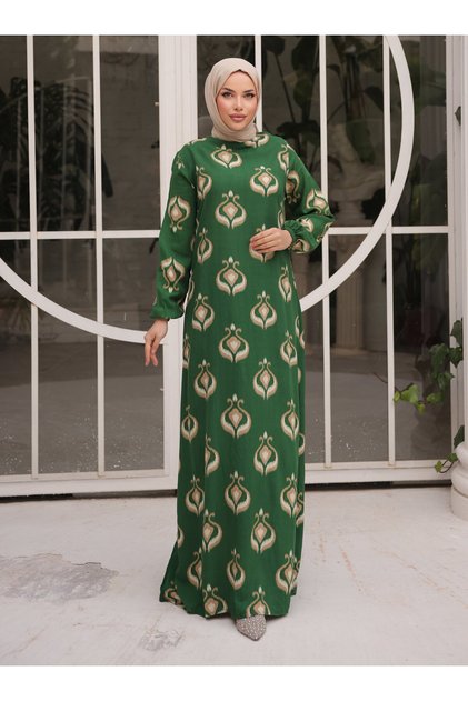فستان فيسكوز - أخضر - SAHRA BUTIK