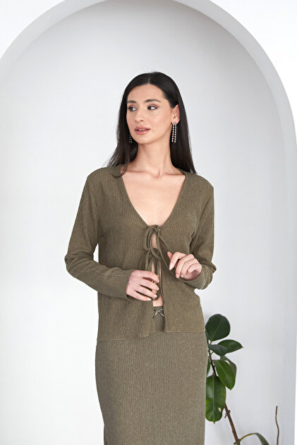 Wrapped Fabric Front Tie Cardigan