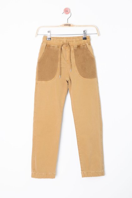 Mustard Pocket Woven Detailed Elastic Waist Boy's Linen Trousers 20416