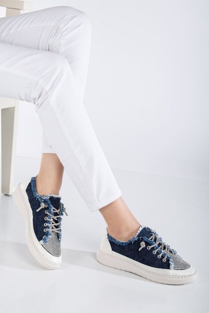 Neva Stone Flat Sole Women's Navy Blue Denim Sneakers