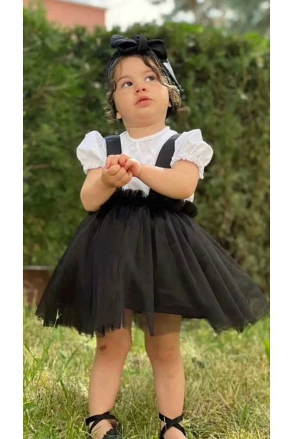 Girl's Party Dress Birthday Outfit 3-Piece Combination Headband and Short Sleeve Shirt Gift
