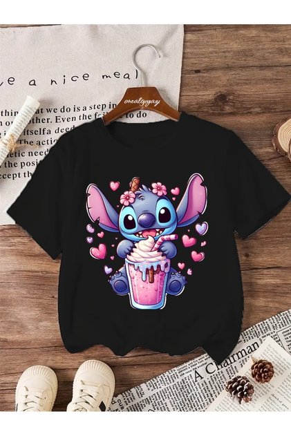 Stitch Milkshake Printed Children's Oversize T-Shirt