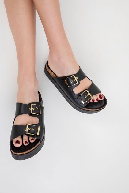 Women's Black Slippers 20327