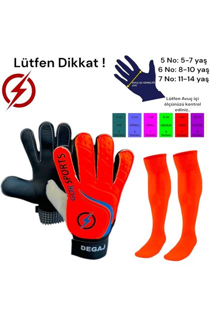 Degaj Adult Big Child Goalkeeper Gloves Goalkeeper Gloves with Wrist Bandage Neon Orange Socks