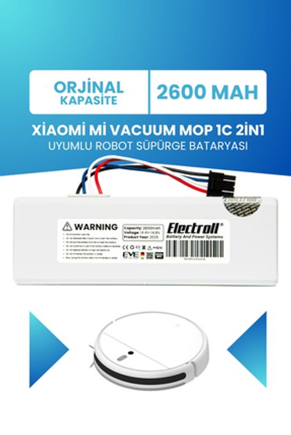 Xiaomi Mi Vacuum Mop 1c 2in1 Uyumlu Batarya (ORJİNAL KAPASİTE) 2600mah Robot Süpürge Pil Stytj01zhm