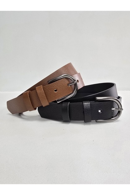100% Genuine Leather Classic Black-Tan 2-Piece Belt Set