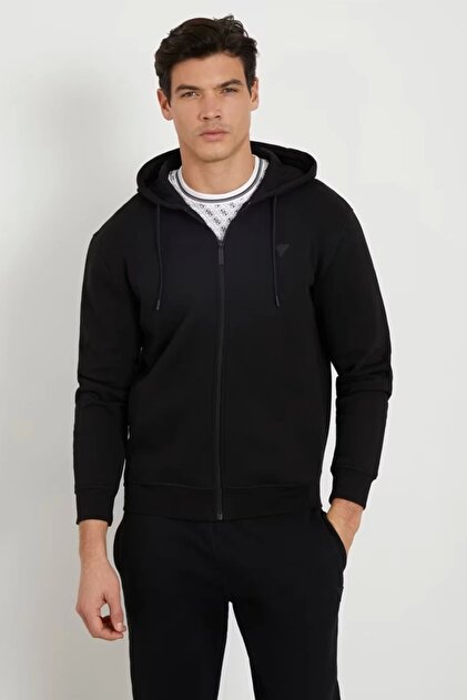 Guess ALDWIN ZIP HOODED SW Erkek Siyah Eşofman Üstü Z2YQ28K9V31