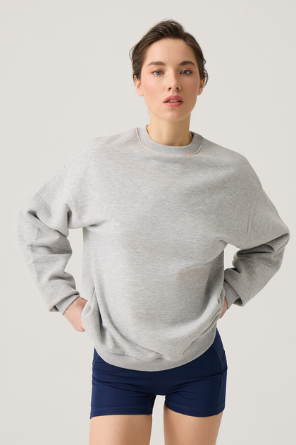 Gray Melange Wide Fit Crew Neck Sweatshirt