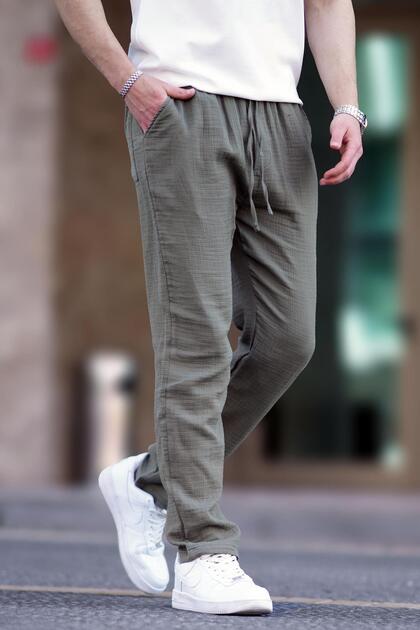 Haki Müslin Kumaş Erkek Basic Pantolon 6507