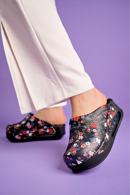Flower Patterned Air Sole Wedge Heels Orthopedic Hospital Nurse Women's Slippers