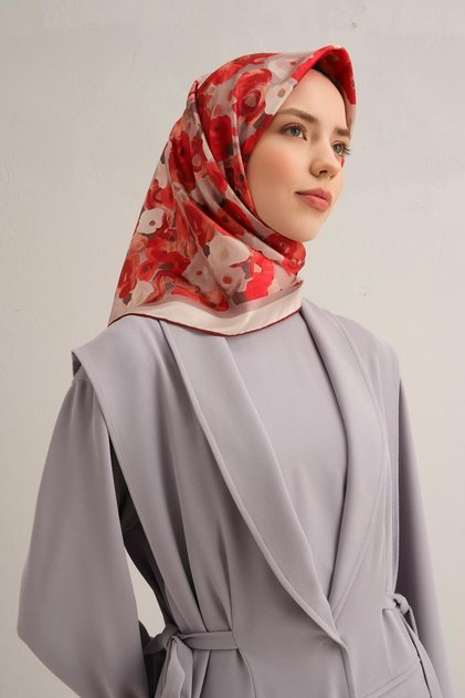 Çiçek Desenli Saf İpek Twill Eşarp 9300D 04