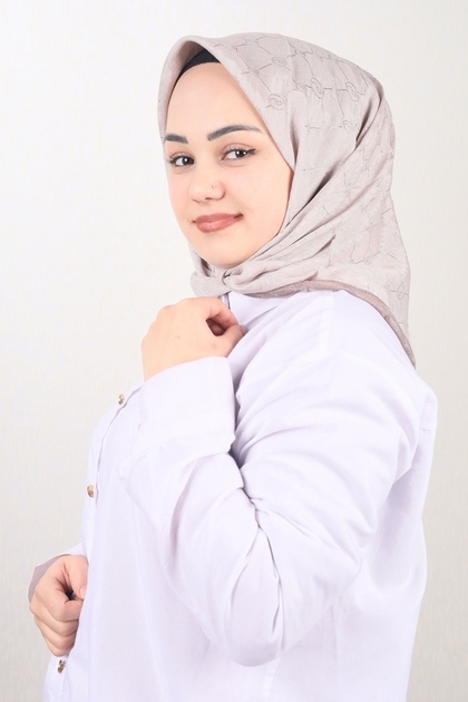 Piramit Kendinden Desenli Monogram Floş Eşarp - Desen-01 - Renk-03