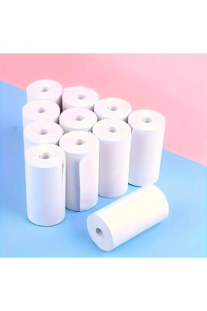 10 Adet Mini Yazıcı Kâğıdı Termal Rulo - Beyaz Mini Yazıcı Rulosu 56mm Yapışkansız Kâğıt
