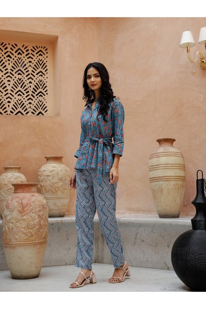 Floral Printed Spread Collar Shirt with Trousers Co-Ords