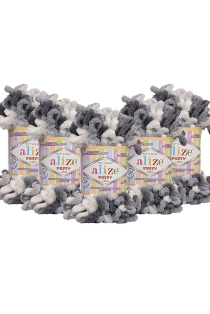 Puffy Color El Örgü Ipliği 5'li Paket - 5925 Duman Grisi - 100 Gr. 9 Mt. Parmak Örgü Ipi