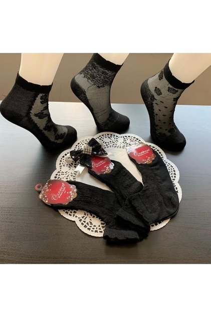 Ozeren Women Pattern Gauze Socks 3 Double Transparent Summer Thin Socks