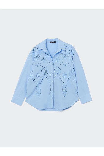 Lcw Vision Blue Self Patterned Oversize Brode Women's Shirt