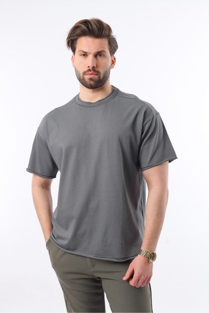 Tricou de bază pentru bărbați cu gât bicicletă afumat E7105