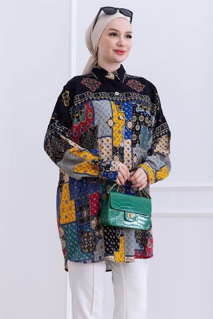 Women's Colorful Oversize Standard Buttoned Hijab Shirt
