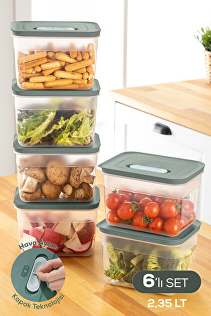 Vienev 3'lü Ayarlı Sebze Ve Meyve Saklama Kabı Seti Yeşil 1x(2,5-3
