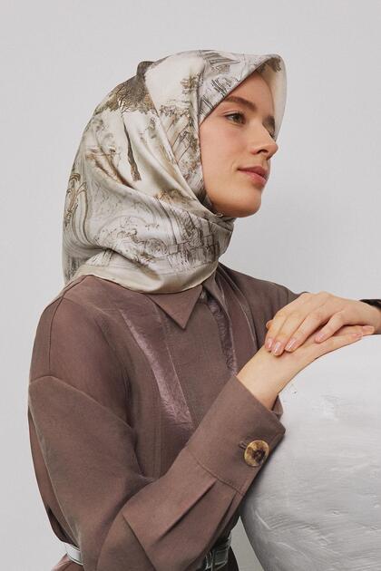 Obje Patterned Saf Silk Sura Scarf 9326D 31