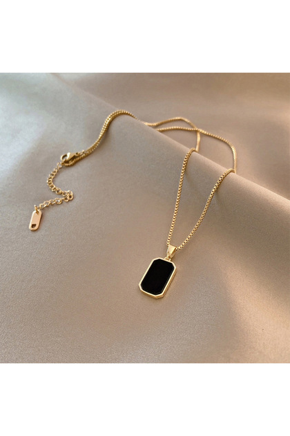 N1202 DIEYURO 316L Stainless Steel Minimalist Rectangular Pendant Korean Black Epoxy Women's Gold Ne