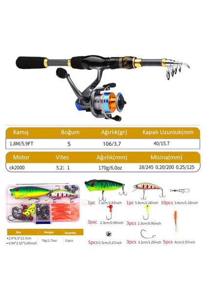 valkyrie 1.8m Çantalı Motorlu Spin Olta Seti Silikon Rapala Misina