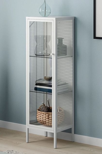 Cam Vitrin 3 Raflı Kapaklı Vitrin Dolap 34x30x116cm Beyaz BD038