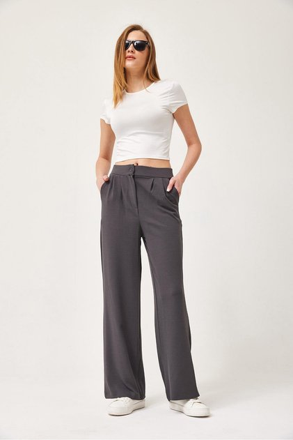 High Waist Pocket Palazzo Trousers Smoked