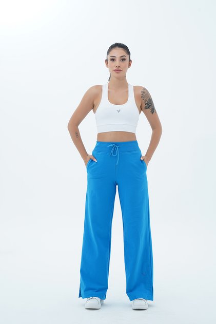 Daily Core - Blue High Waist Loose Leg Women's Palazzo Sweatpants