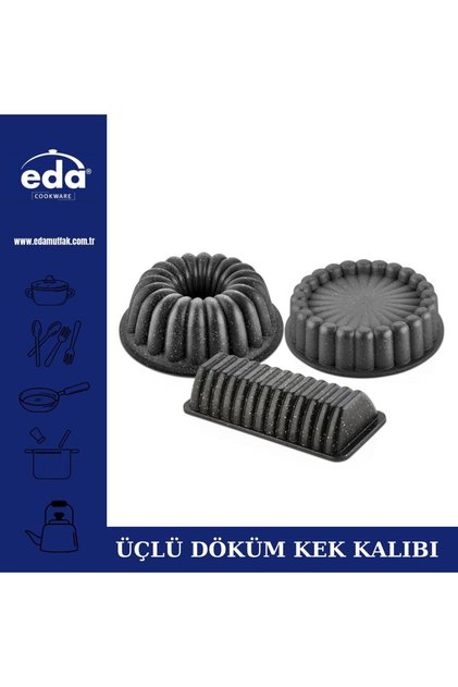 3 lü döküm granit kek kalıbı seti dilimli yuvarlak kek tart ve baton kalıbı yanmaz yapışmaz