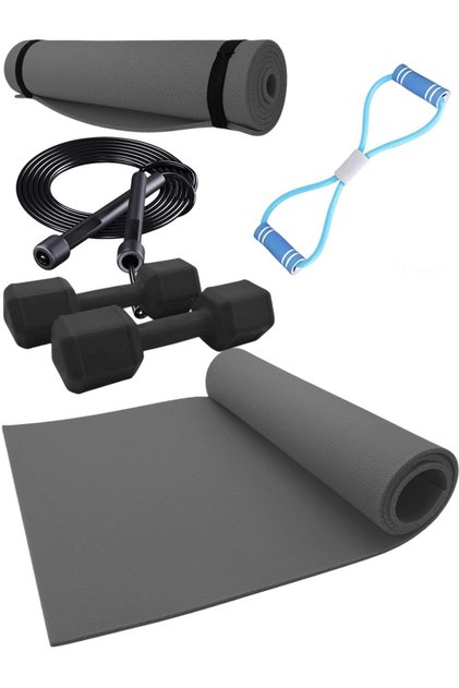 Get Ready for Summer 5 Piece Pilates Set - Pilates Mat, Dumbbells, Chest Elastic and Jump Rope