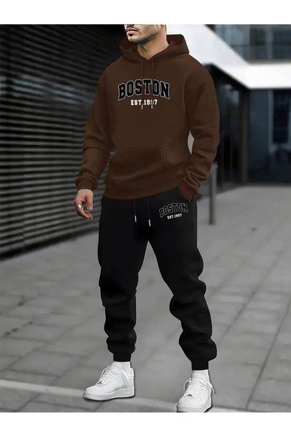 MEN'S BOSTON Printed Tracksuit Set - Hooded Tracksuit Set