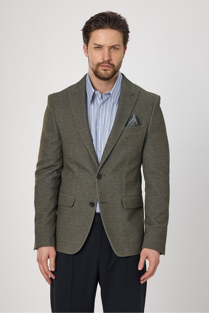 Müller Svr Men's Khaki Pointed Collar Cotton Blended Stretching Fabric Lycra Blazer Jacket