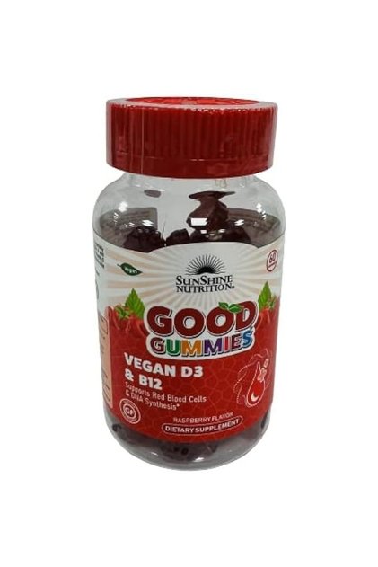 Nutrition Good Gummies With D3 And B12 For Adults - Raspberry Flavor, 60 Gummies
