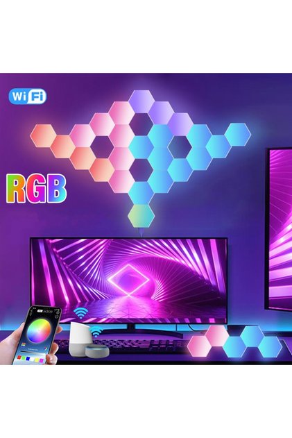 Akıllı Altıgen RGB LED Işıklı Panel Dokunmatik Kontrol Kumandalı Gece Işığı Çalışma Yatak Oda 6 PNL