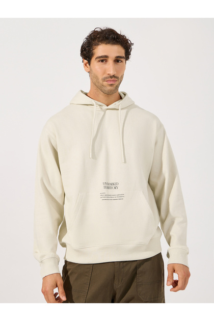 Minimal Statement Print Front Pocket Relaxed Fit Hoodie