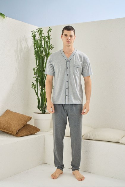 2113 V-Neck Full Length Buttoned Pajama Set