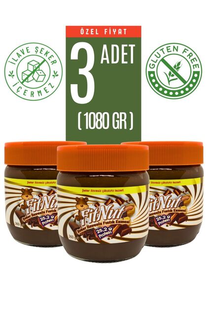 3 Adet 360 gr Şekersiz Çikolatalı Fıstık Ezmesi (3x360gr)