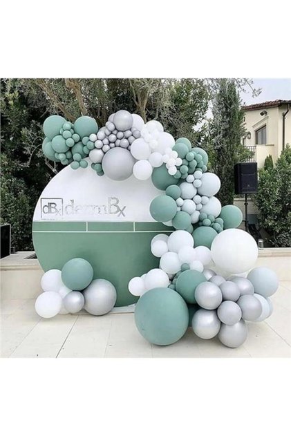 50 Pcs Mildew Green White Silver Balloon Set - Age Birthday Ornaments Balloon Chain - Balloon Concept