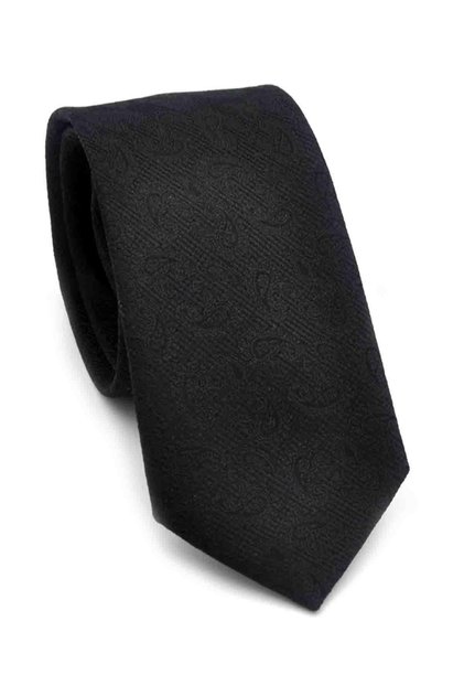 Black Paisley Pattern Woven Fabric Slim Fit Tie with Handkerchief // Sdk- 250201
