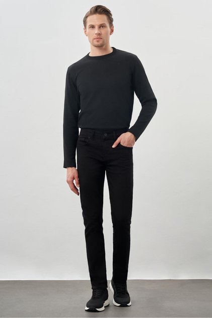 Black Plain Cord Cotton 5 Pocket Slim Fit Casual Denim Trousers 1023245350