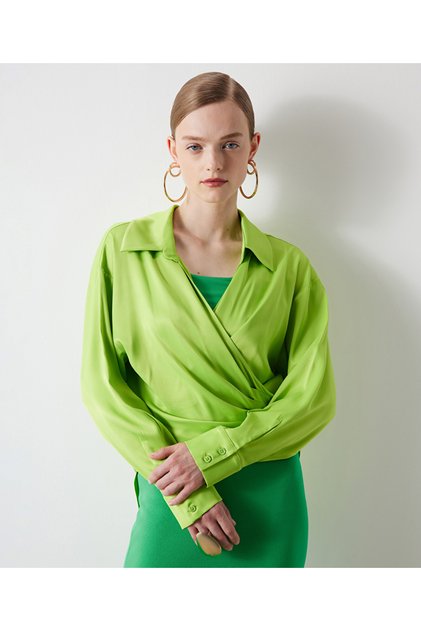 Shirt Collar Double Breasted Blouse