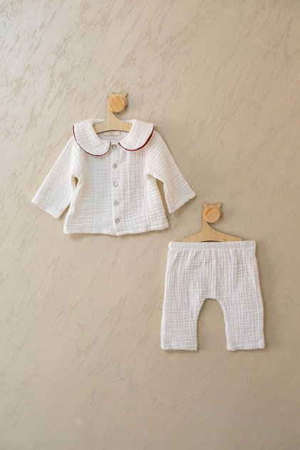 4-Piece Newborn Set - 0-3 Months - Claret Red Baby Collar Multimuslin