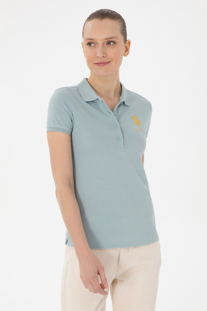 Kadın Su Yeşili Basic Polo Yaka Tişört 50280071-VR048