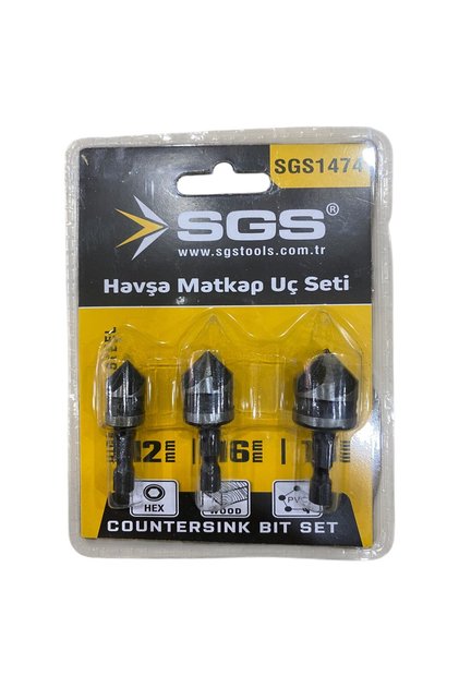 sgs Havşa Delik Açıcı pvc ahşap Pah  Matkap Ucu 1/4 Hex Saplı Kesici Takım 12mm 16mm 19mm 3 Adet Set